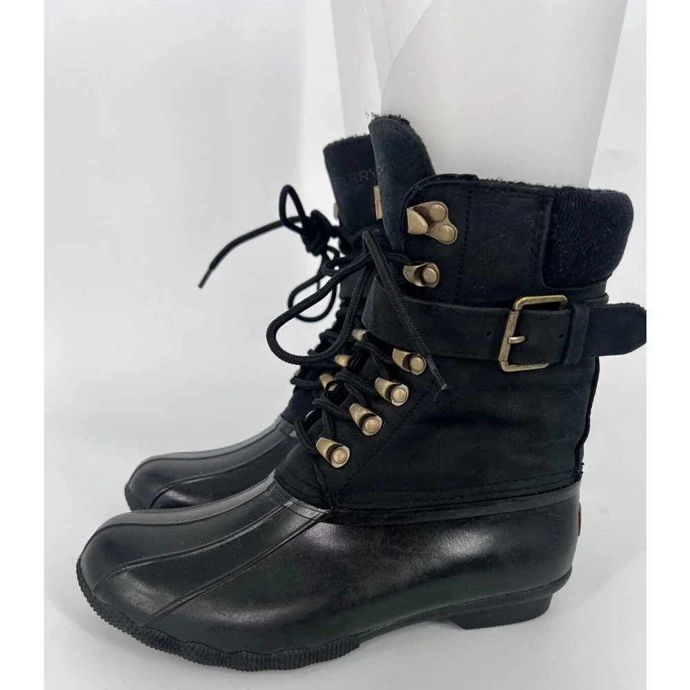 Sperry Shearwater Winter Rain Snow Boots Women's Size 6 Black STS83220
